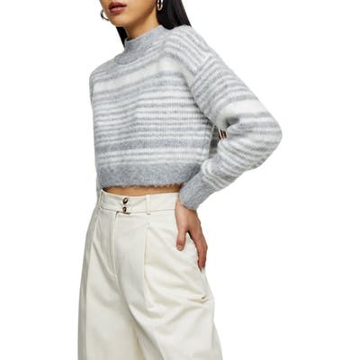 Topshop Super Crop Stripe Sweater, Grey