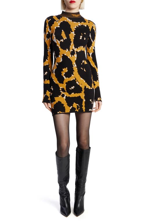 Bardot Gweneth Long Sleeve Knit Minidress In Black/leopard