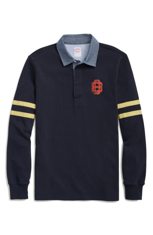 Shop Brooks Brothers Embroidered Monogram Long Sleeve Rugby Shirt In Open Blue