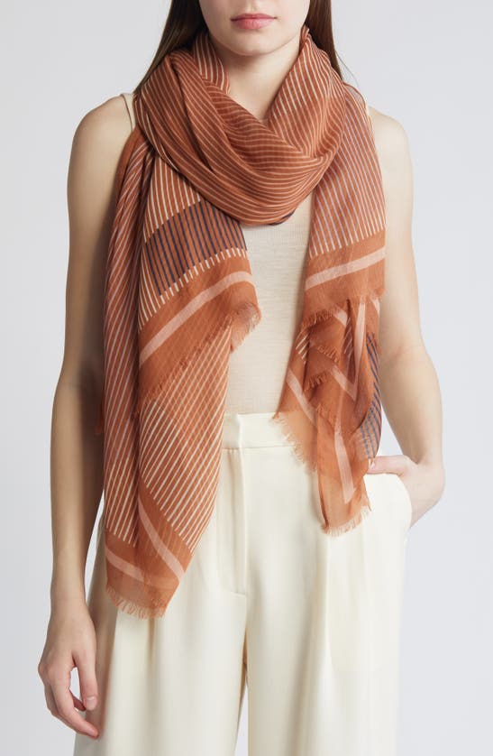 Shop Nordstrom Print Modal & Silk Scarf In Brown Shaped Stripes