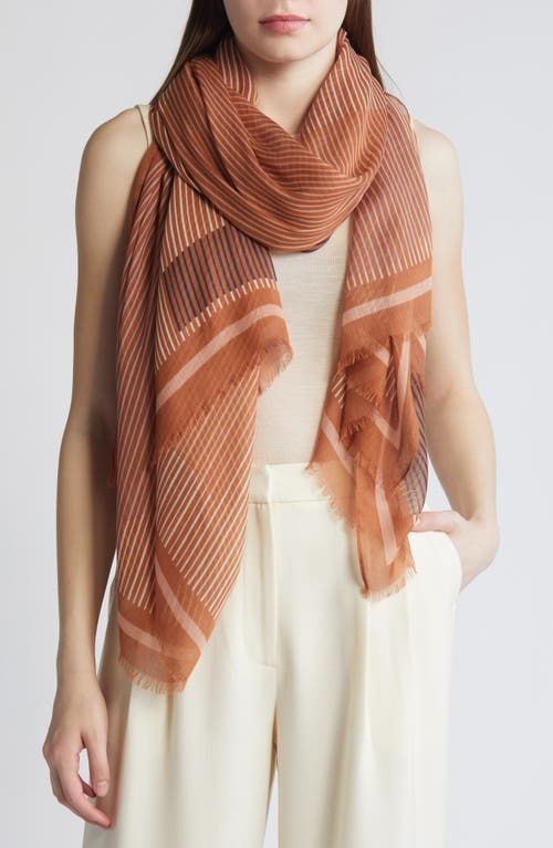 Print Modal & Silk Scarf in Brown Shaped Stripes