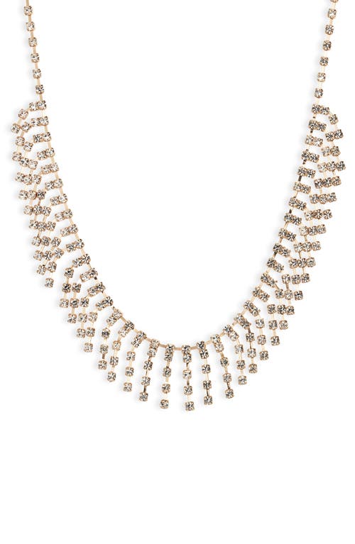 Rhinestone Fringe Collar Necklace in Clear- Gold