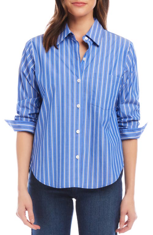 Karen Kane Stripe Ruched Sleeve Cotton Button-Up Shirt at Nordstrom,