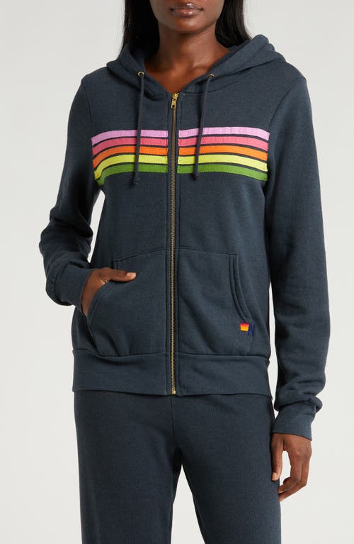 Shop Aviator Nation 5-stripe Zip Hoodie In Charcoal/pink Green