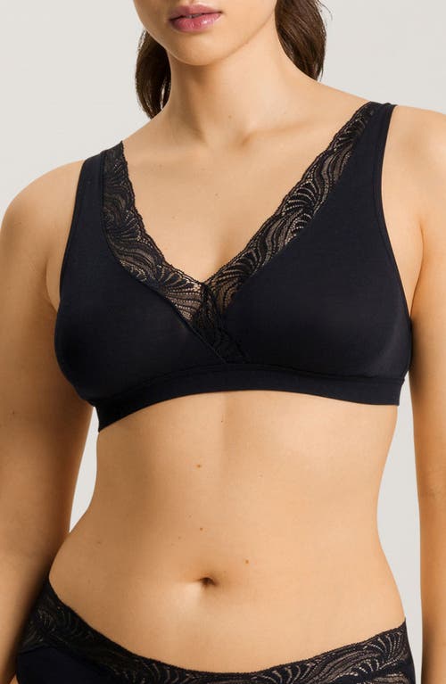 Hanro Cotton Delight Wireless Lace Trim Soft Cup Bra in Black 