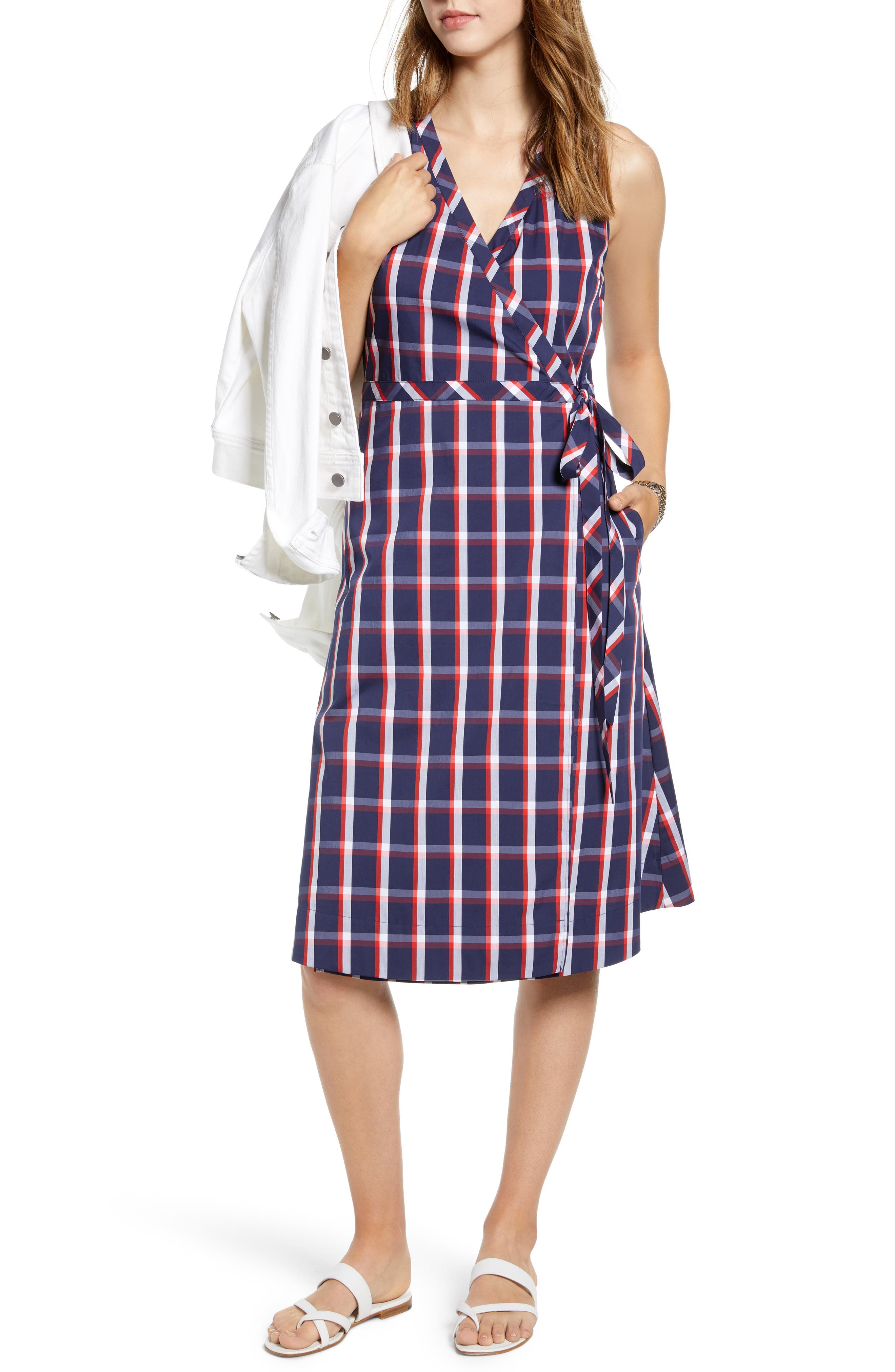 Petite 1901 Check Wrap Dress, Blue