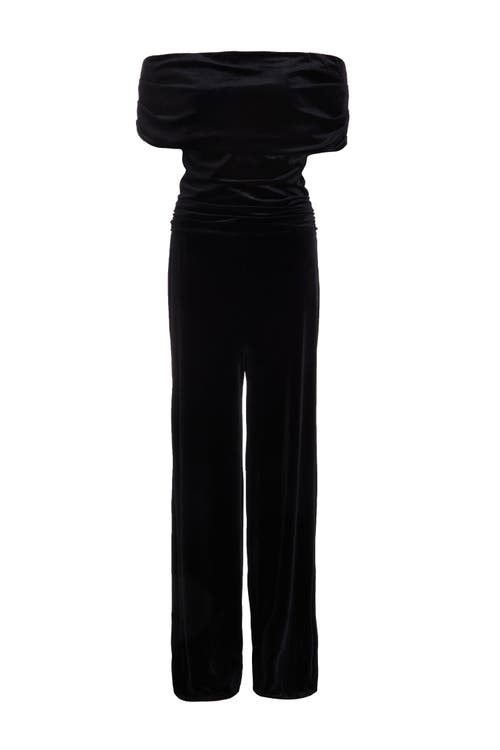 QUIZ QUIZ BARDOT VELVET JUMPSUIT 