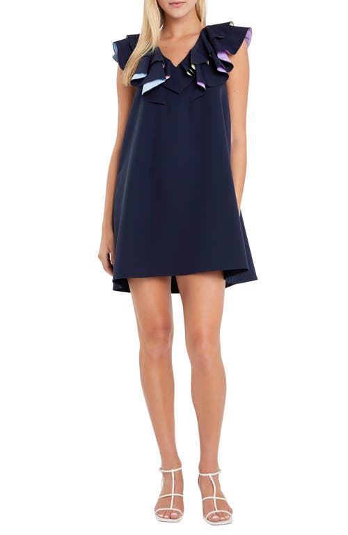 English Factory Multicolor Lined Ruffle Shift Dress Navy Multi at Nordstrom,