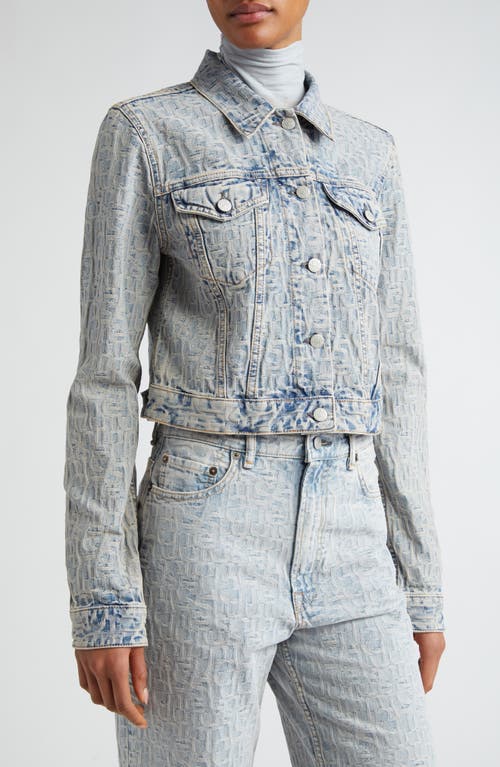 Shop Acne Studios Monogram Jacquard Crop Denim Jacket In Blue/beige