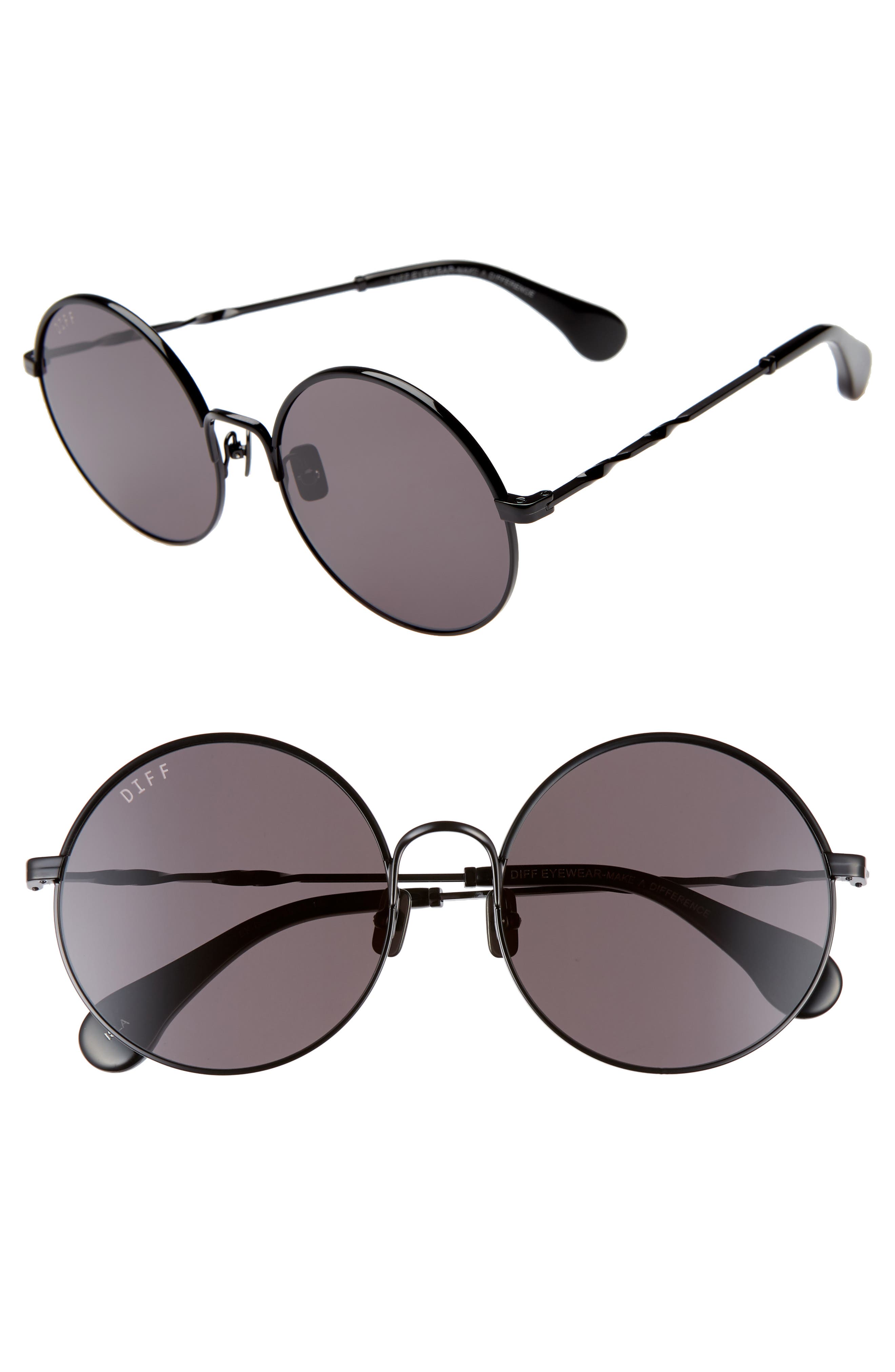  Isla 58mm Round Sunglasses, Main, color, BLACK/ BLACK/ GREY