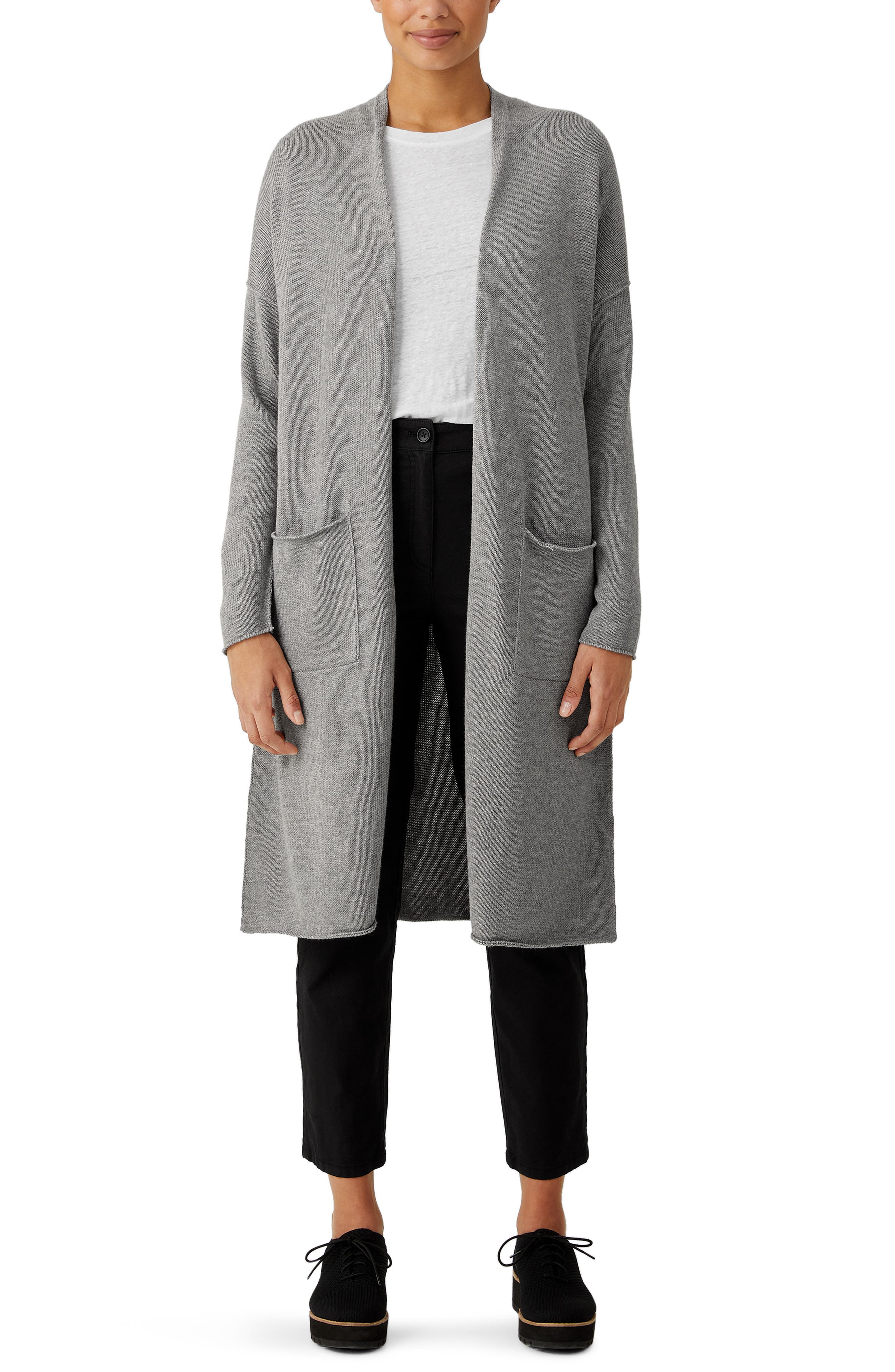 Eileen Fisher Open Front Long Cardigan in Dark Pearl at Nordstrom