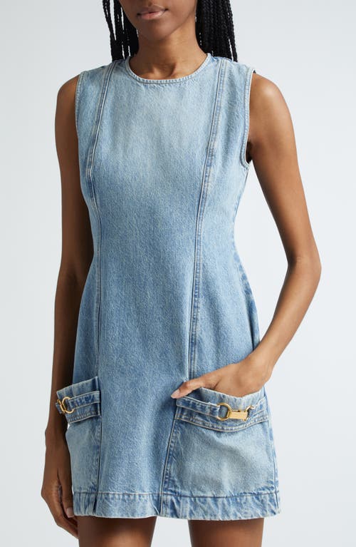 Shop Stella Mccartney Hardware Detail Sleeveless Denim Sheath Dress In 4052 - Vintage Blue Denim