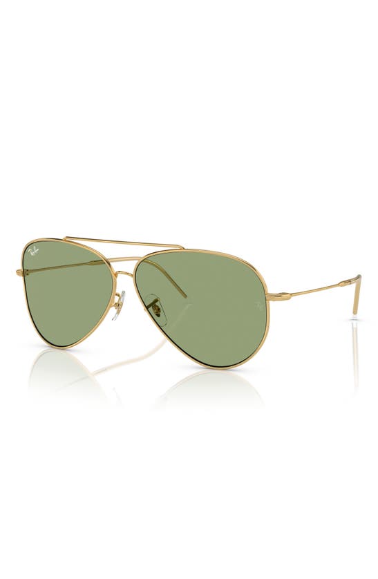 Ray Ban Aviator Reverse Sunglasses Gold Frame Green Lenses 59-11 In Green