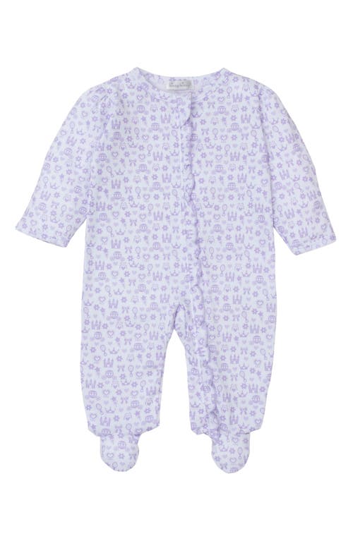 Kissy Princess Print Pima Cotton Zip Footie Lilac at Nordstrom,