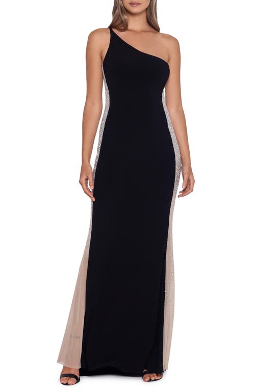 Xscape Evenings Xscape Embellished One Shoulder Evening Gown in Black/nude/silver at Nordstrom, Size 6