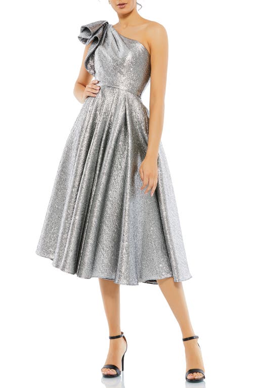 Mac Duggal One-Shoulder Metallic Brocade Midi Cocktail Dress at Nordstrom,