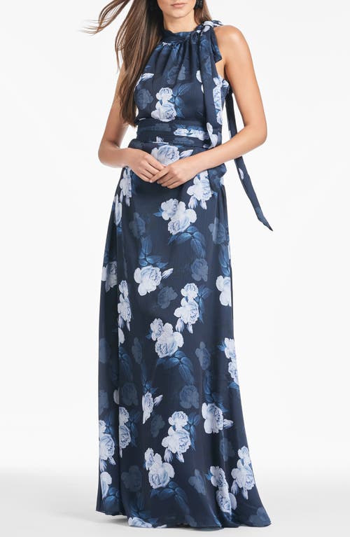 Shop Sachin & Babi Kayla Floral Crinkle Georgette Gown In Midnight Glacial Rose