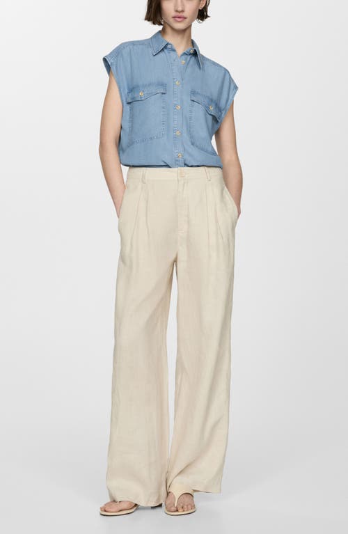 Mango Cap Sleeve Lyocell Button-up Shirt In Light Blue