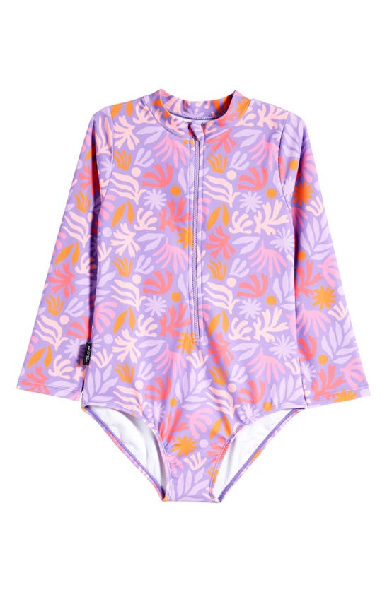 Shop Tiny Tribe Kids' Abstract Shape Long Sleeve One-piece Swimsuit In Purple