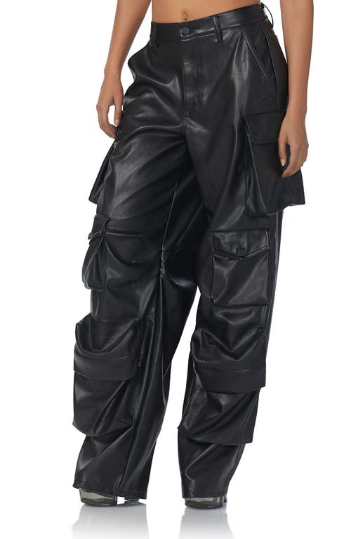 Shop Afrm Parker Faux Leather Wide Leg Cargo Pants In Noir Pu