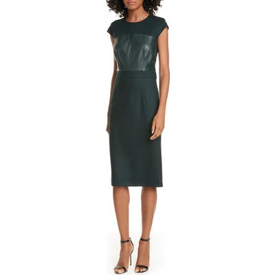 Judith & Charles Heathrow Leather Detail Pencil Dress, Green