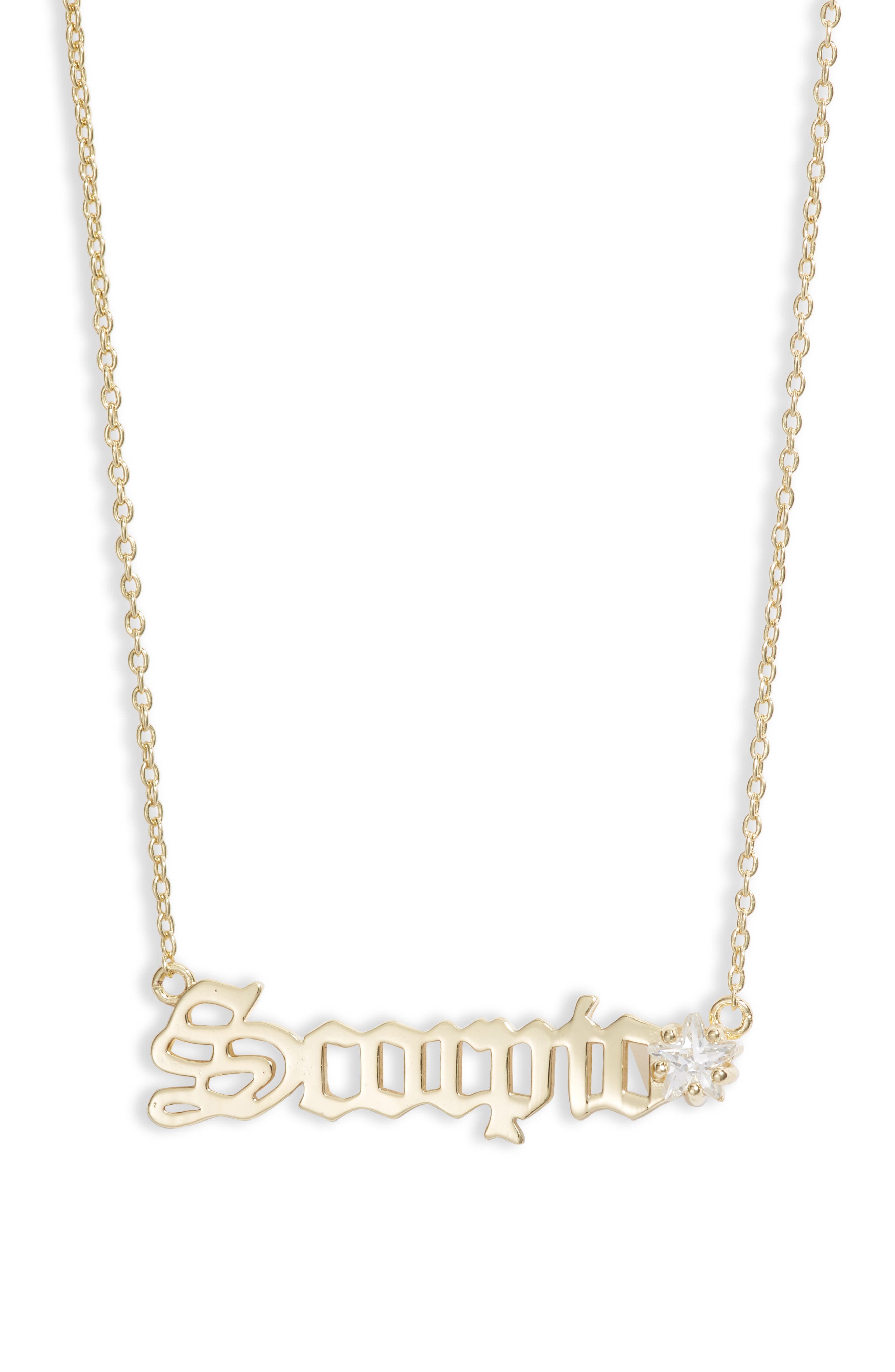 Melinda Maria Zodiac Script Pendant Necklace In Gold- Scropio