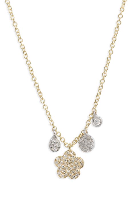 Diamond Flower Charm Necklace