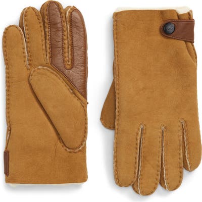 UGG Genuine Shearling Lined Leather Tech Gloves, Brown