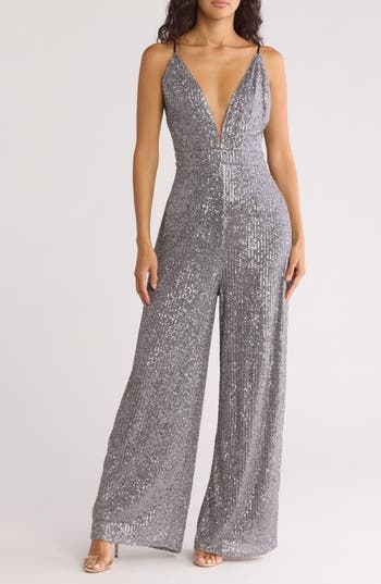Area Stars Ria Sequin Jumpsuit In Silver