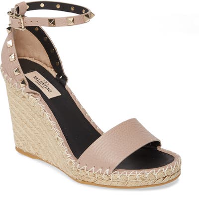 Valentino Garavani Rockstud Espadrille Wedge, Beige