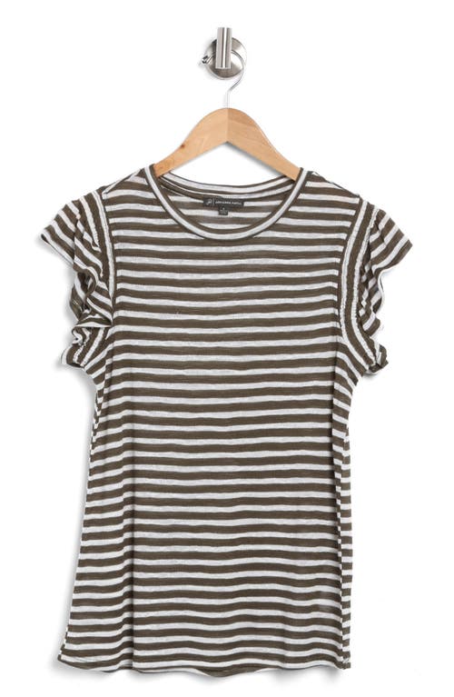 Shop Adrianna Papell Ruffle Sleeve Slub Knit T-shirt In Dk Green/white