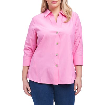 Plus Size Foxcroft Paityn Non-Iron Cotton Shirt, Pink
