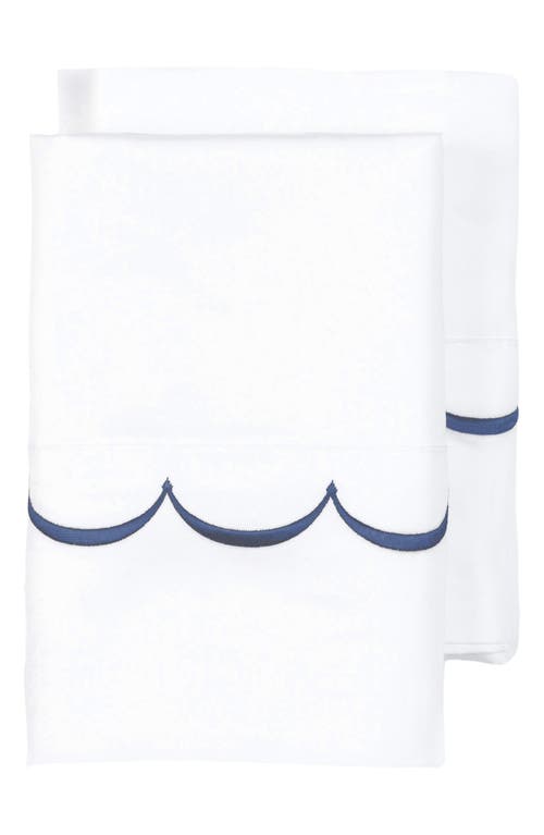 Shop Melange Home Scalloped Edge Embroidered 600 Thread Count Pillowcases In White/navy