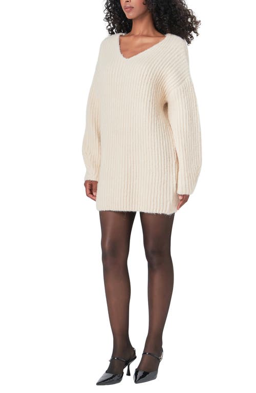 Endless Rose Oversize Long Sleeve Rib Sweater Minidress In Cream