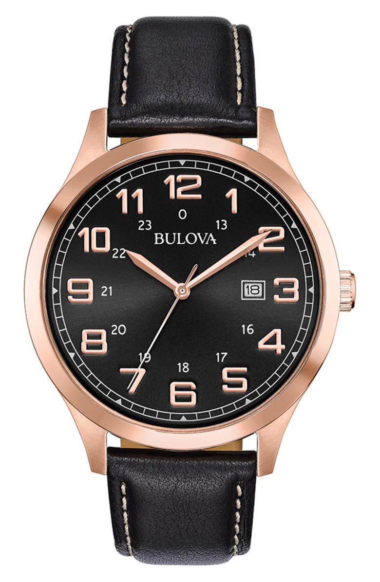 BULOVA Classic Leather Strap Watch, 42mm Nordstromrack