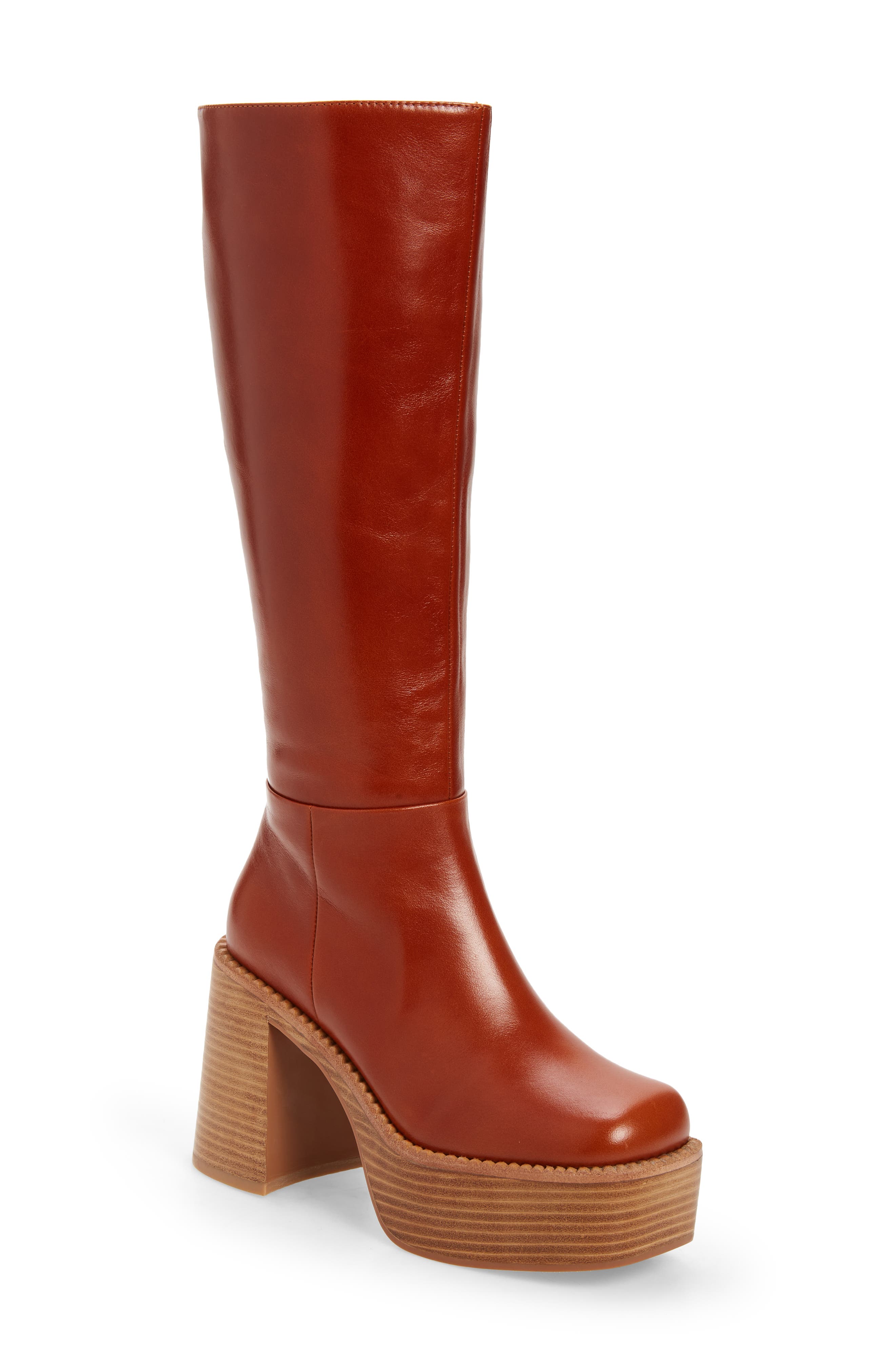 brown platform boots knee high