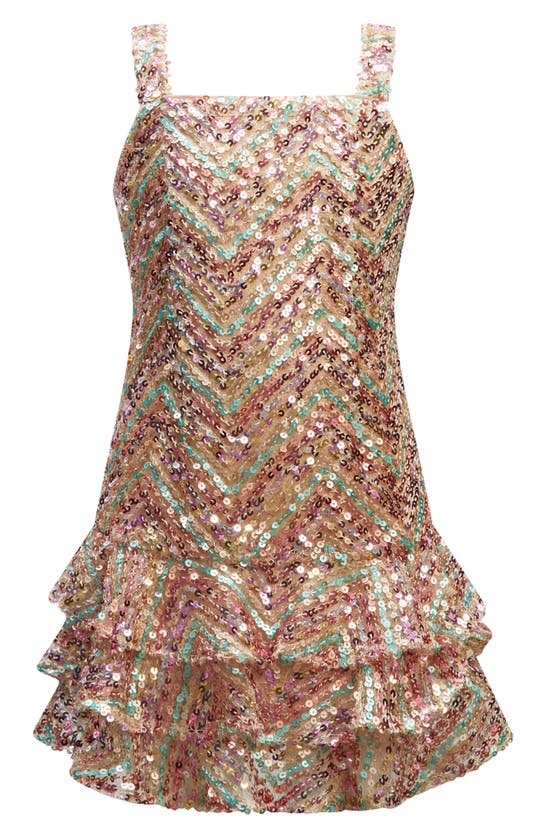 Shop Bardot Kids' Hannah Sequin Chevron Tiered Party Dress In Gold Multi Sequin