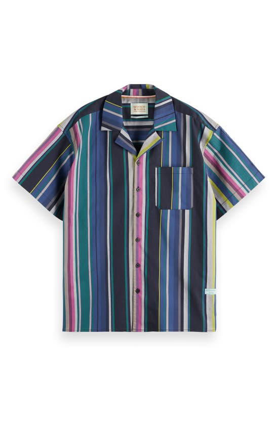 Shop Scotch & Soda Multicolor Stripe Camp Shirt In Black Multi Stripe