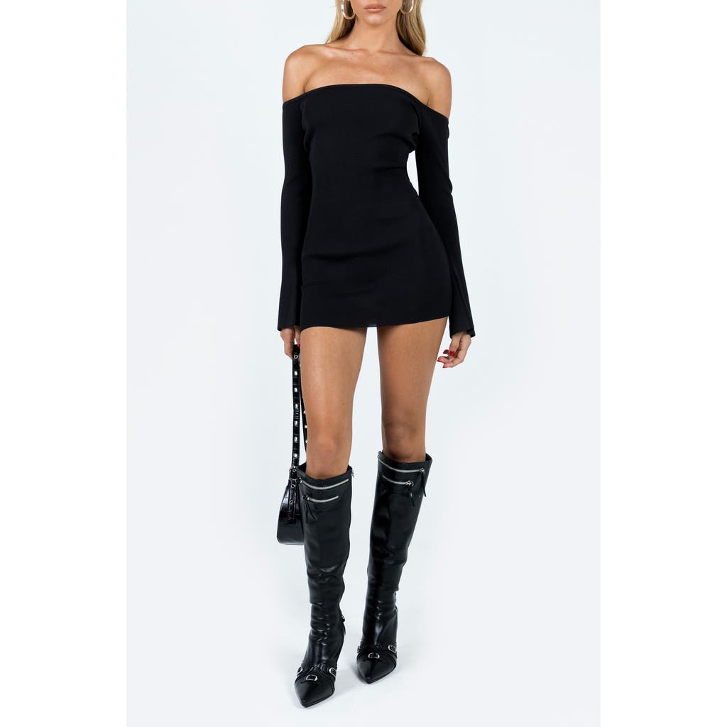 Princess Polly Parisa Off The Shoulder Long Sleeve Minidress In Black