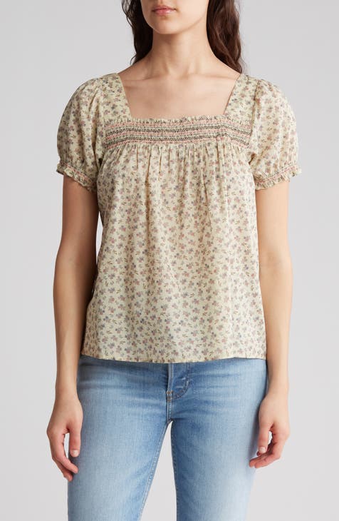 Lucky Brand Embroidered Square Neck Top Huckleberry XL (US 12-14