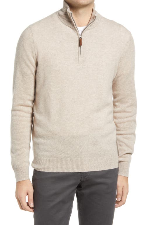 Nordstrom Cashmere Quarter Zip Pullover Sweater in Tan Oxford Heather