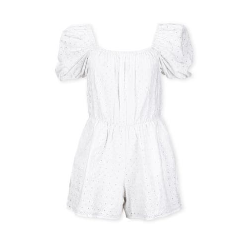 Shop Hope & Henry Organic Puff Sleeve Eyelet Romper In White Circle Grid Eyelet