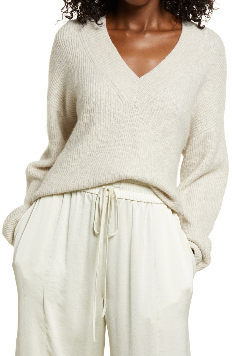 OPEN EDIT Rib Stitch Sweater, Main, color, BEIGE OATMEAL MEDIUM HEATHER