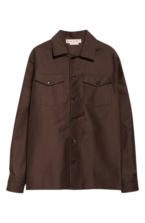 Shop Marni Embroidered Organic Cotton Moleskin Button-up Shirt In Chocolate