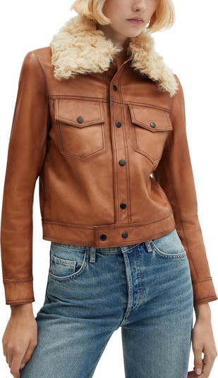 Leather jacket with hotsell removable fur collar