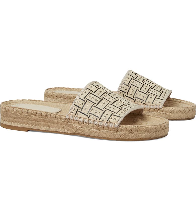 TORY BURCH Logo Woven Espadrille Slide Sandal, Main, color, NEW CREAM/ PERFECT BLACK