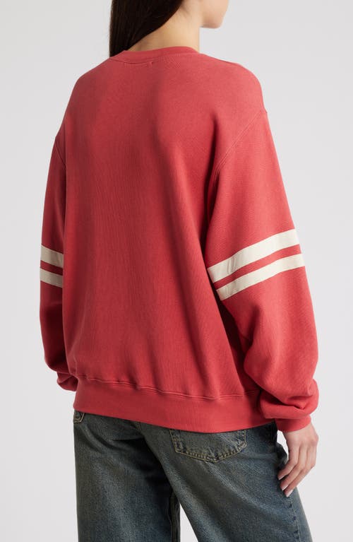 Shop Daydreamer Cotton Blend Varsity Sweatshirt In Washed Scarlet