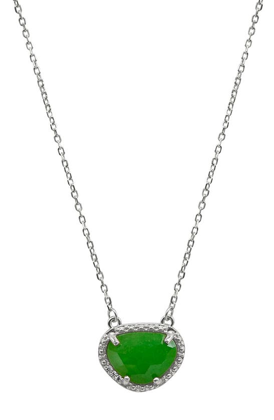 Adornia Fine 14k Gold Plated Sterling Silver Diamond & Birthstone Halo Pendant Necklace In Silver - Emerald