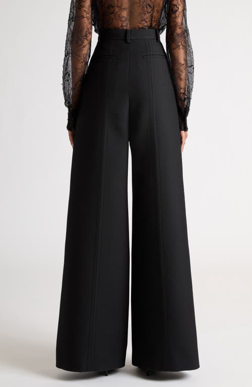 Shop Valentino Garavani Pleated High Waist Wide Leg Wool & Silk Trousers In Nero