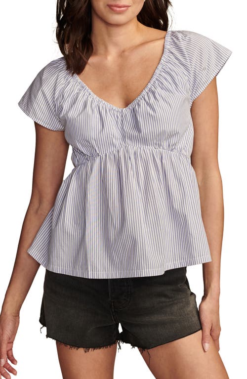 Shop Lucky Brand Puff Sleeve Cutout Babydoll Top In Blue Stripe